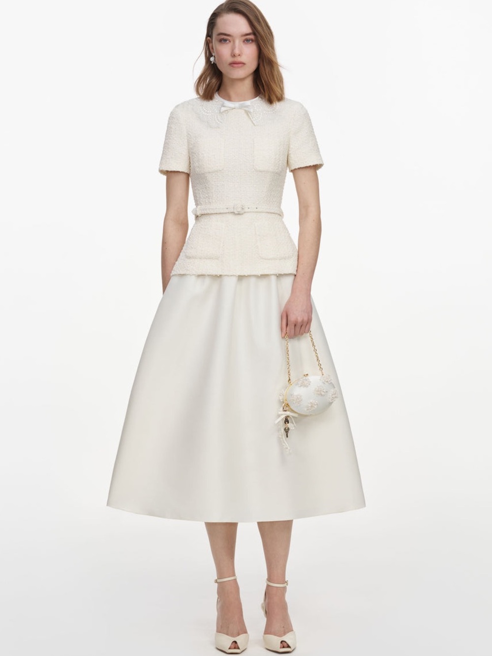 NWOT Self-Portrait CREAM BOUCLE TAFFETA MIDI DRESS